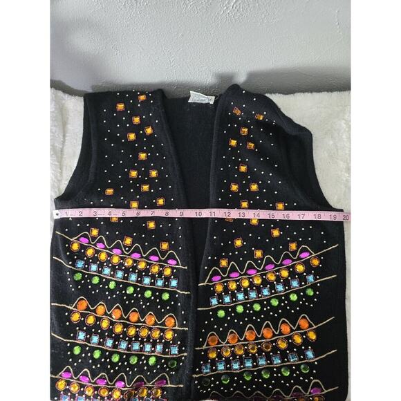 Carducci Lambswool Angora Blend Artsy Embellished Sequin Jeweled Open Vest Small - Picture 6 of 7